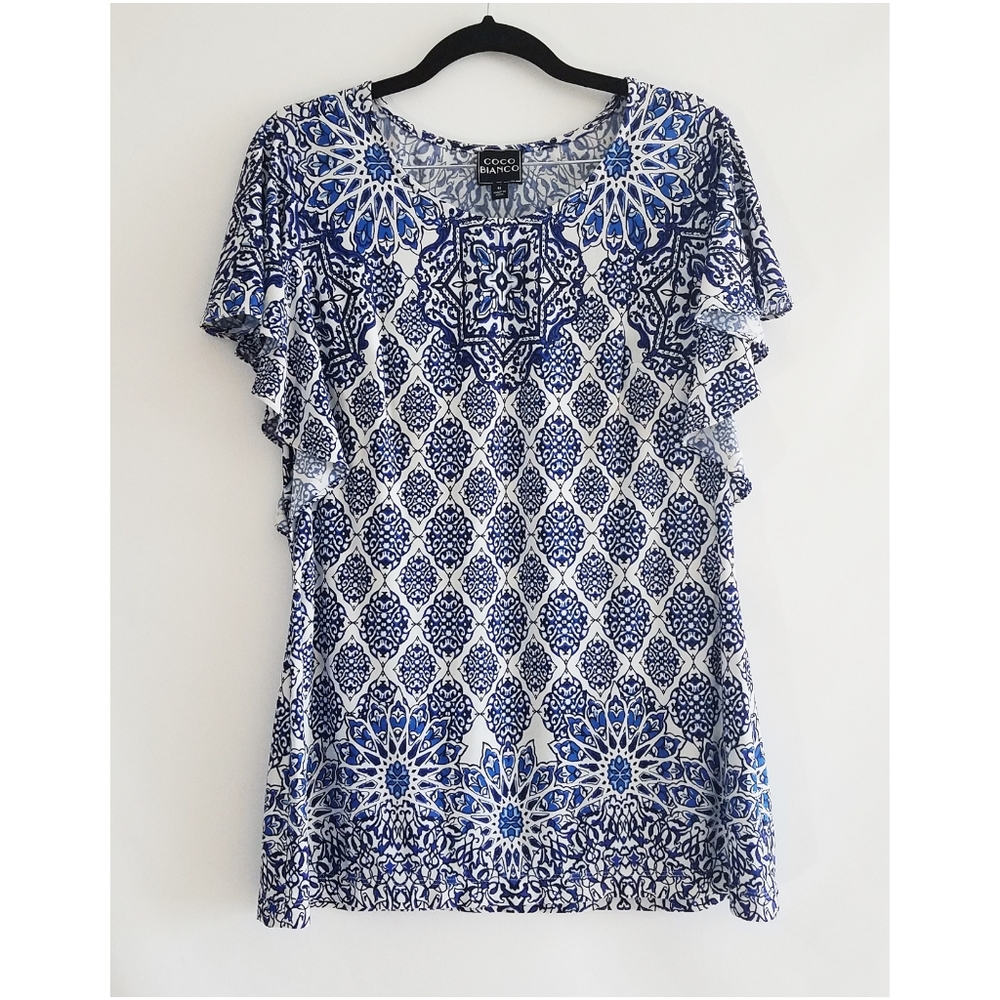 🌺Coco Bianco Mix Print Ruffled Sleeves Blouse/Top